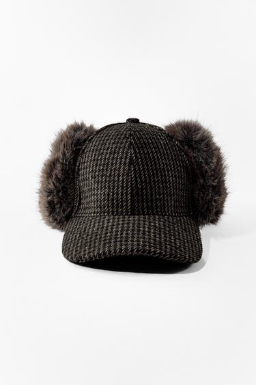 CHECK CAP WITH WOOL AND EAR MUFFS - Brown by Zara