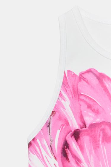 TEE-SHIRT IMPRIMÉ FLEUR - Blanc de Zara - Image 6