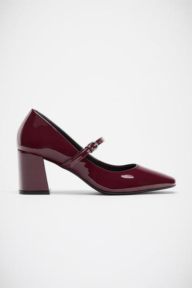 FAUX-PATENT MARY JANE SHOES WITH BLOCK HEEL - Burgundy Red by Zara