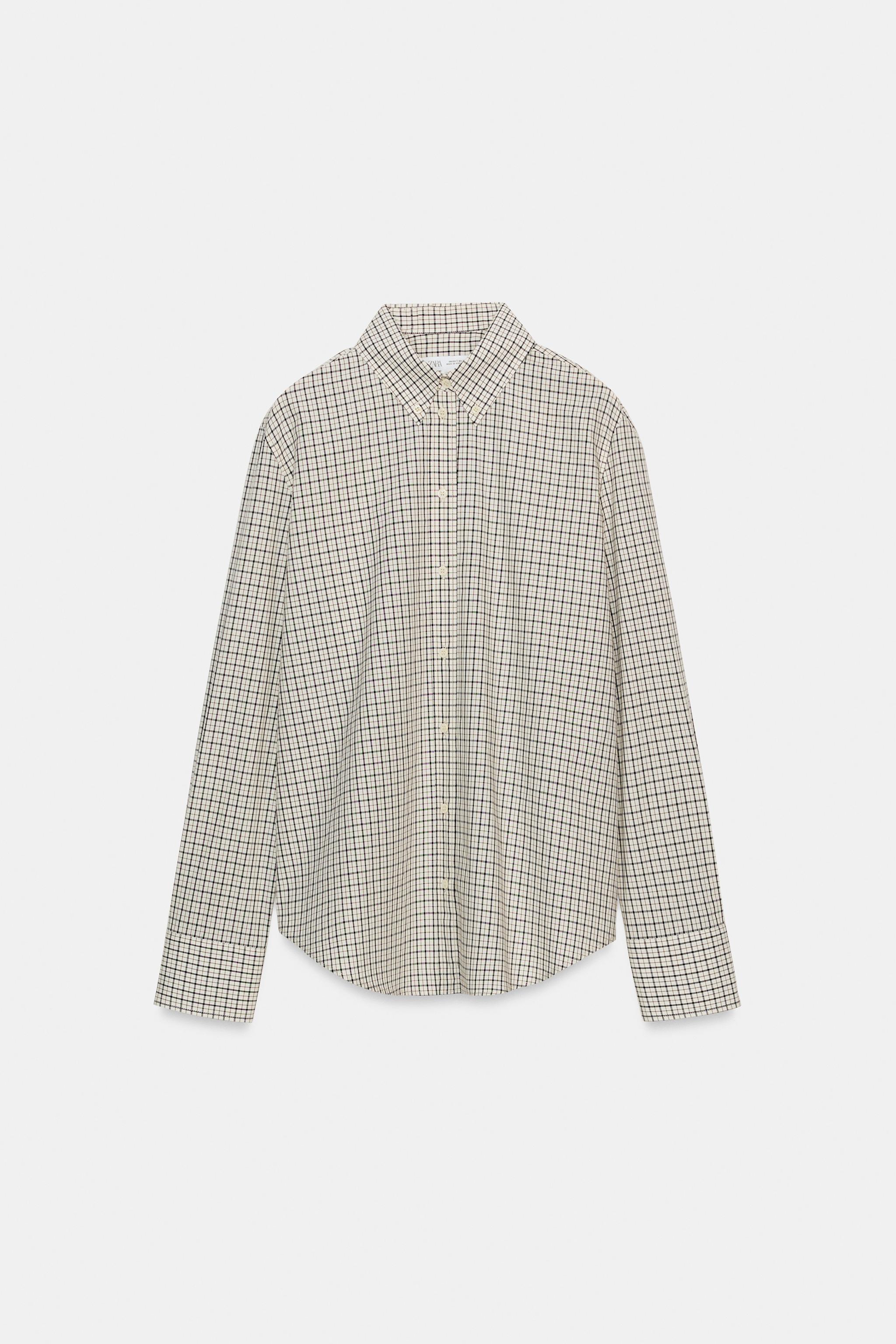 ZW COLLECTION CHECK SHIRT - Ecru / Blue | ZARA Turkey