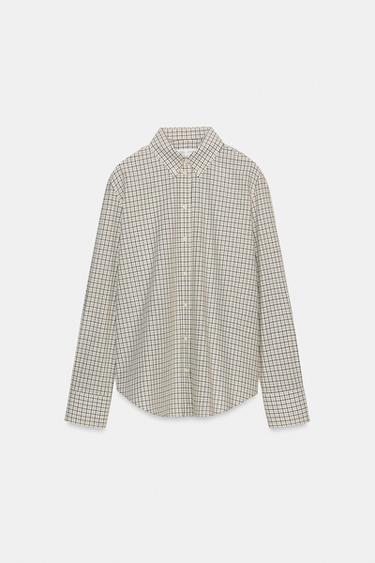 CHEMISE À CARREAUX ZW COLLECTION - Écru / Bleu de Zara - Image 3