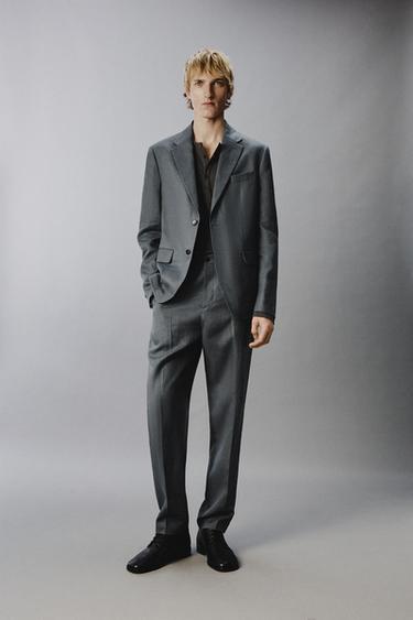 BLAZER بدلة 100% كتان - أزرق / رمادي by Zara