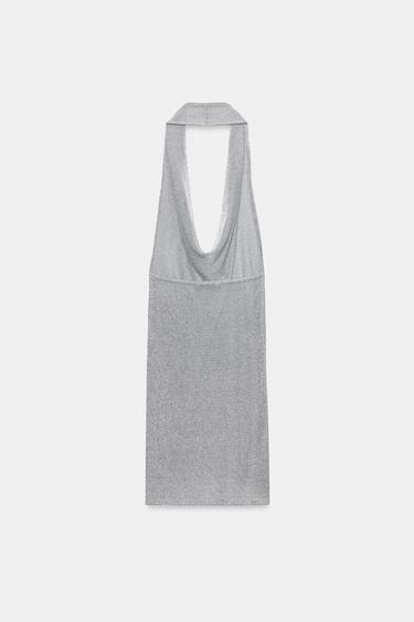ROBE EN MAILLE HALTER FIL MÉTALLISÉ - Argent de Zara - Image 4