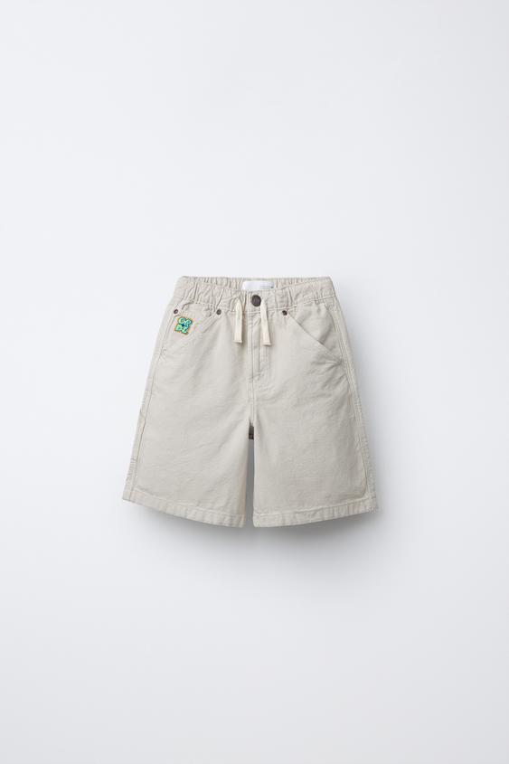 EMBROIDERED LOGO CARPENTER SHORTS Ecru ZARA United States embroidered-logo-carpenter-shorts-ecru-zara-united-states