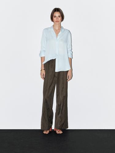 Zara Wide satin crinkle effect pants - Chocolate - Image 0