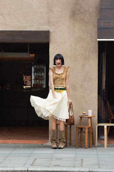 DOUBLE-LAYER MIDI SKIRT - Ecru by Zara