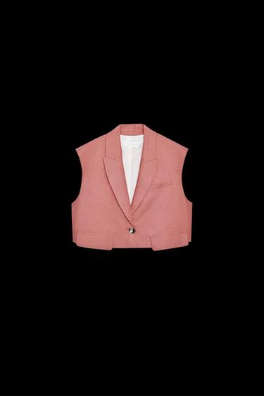 Zara LINEN FLAP SHORT VEST - MARSALA - Image 0