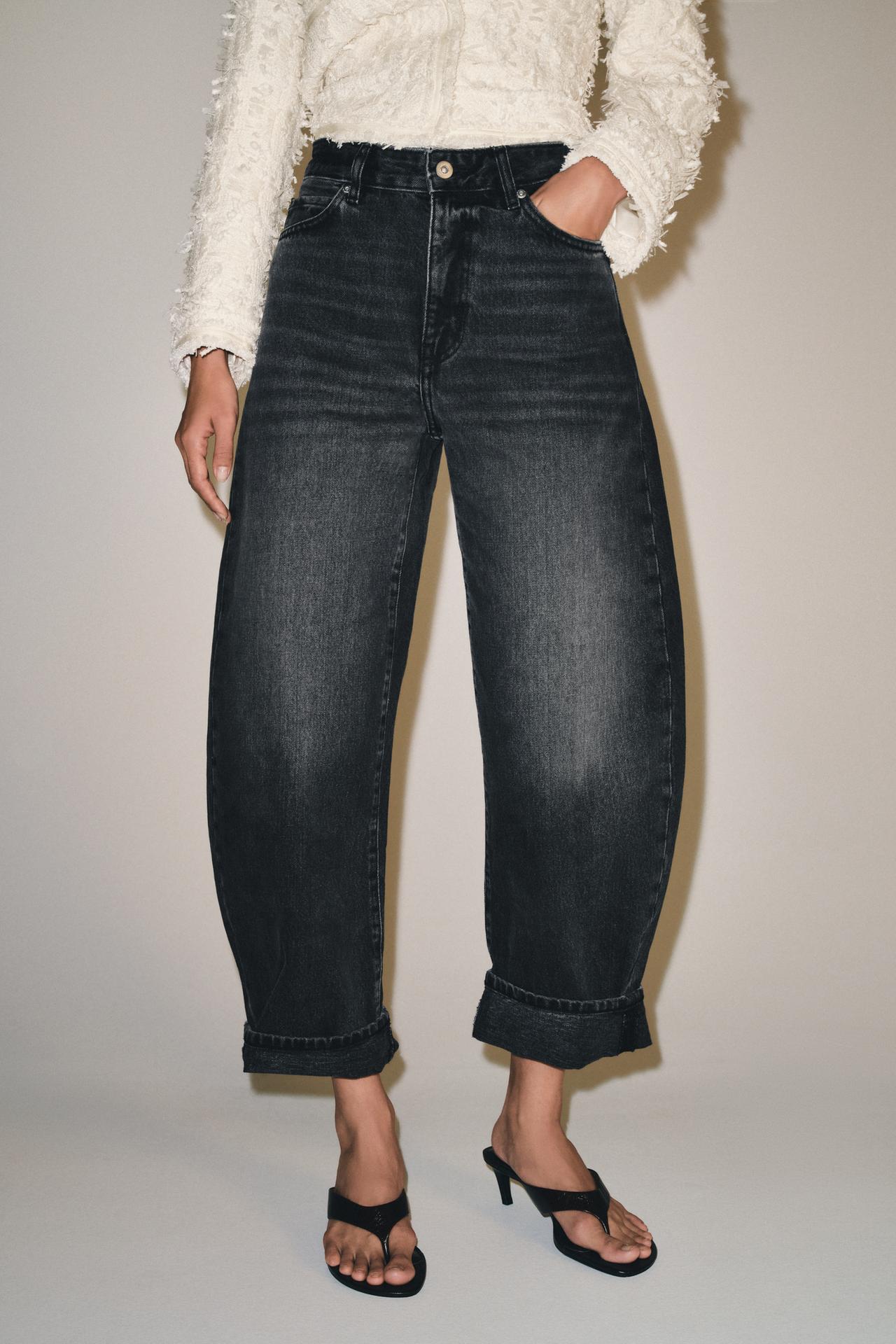 ZW COLLECTION MID-RISE CUFFED BALLOON JEANS — Black