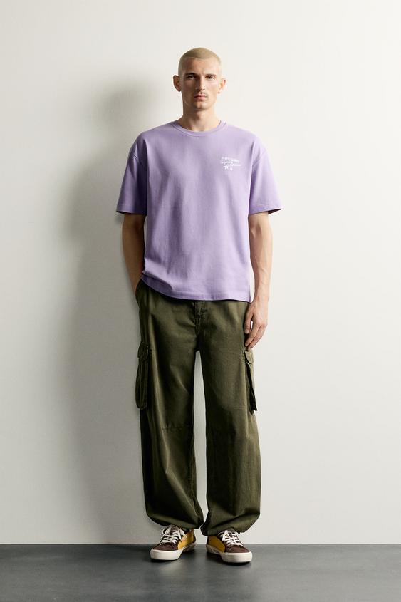 Zara RELAXED FIT GRAPHIC TEXT T-SHIRT - Mauve - Image 0
