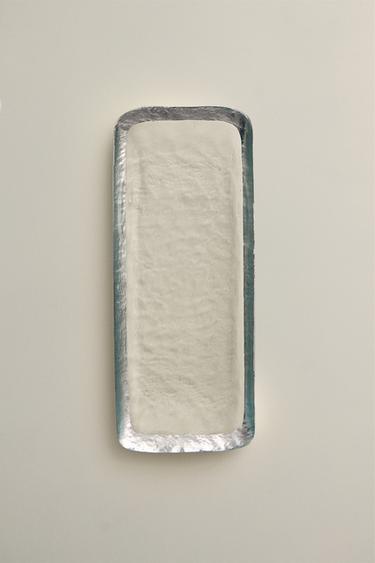 Zara GLASS SERVING DISH WITH GOLD RIM - 銀色