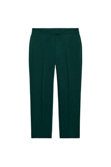 Zara HIGH-WAISTED PANTS - Dark green