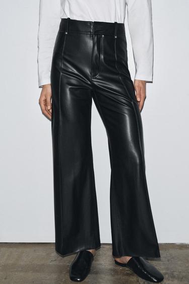 ZW COLLECTION TAILORED WIDE-LEG LEATHER-EFFECT TROUSERS - Black by Zara