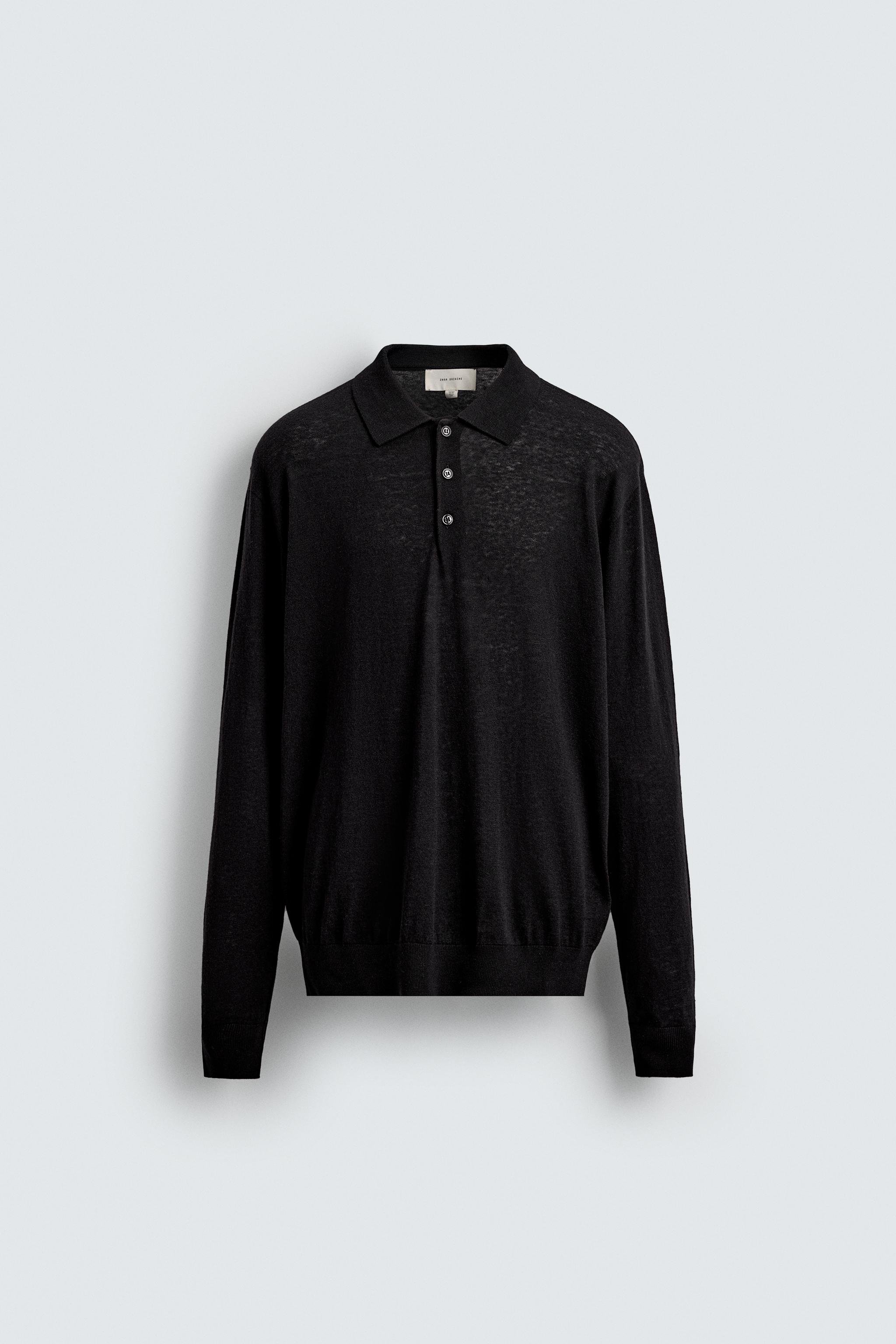 COTTON-WOOL KNIT POLO SHIRT - Black | ZARA Canada