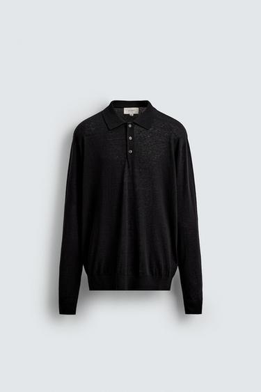 Zara 棉羊毛針織 POLO 衫 - 黑色