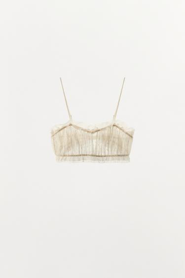 DOTTED MESH GATHERED BRA - Ecru by Zara