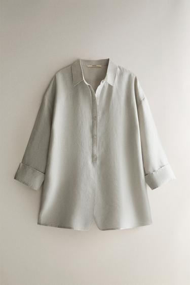 LINEN JUMPSUIT WITH BUTTONS - Grey by Zara - Image 0
