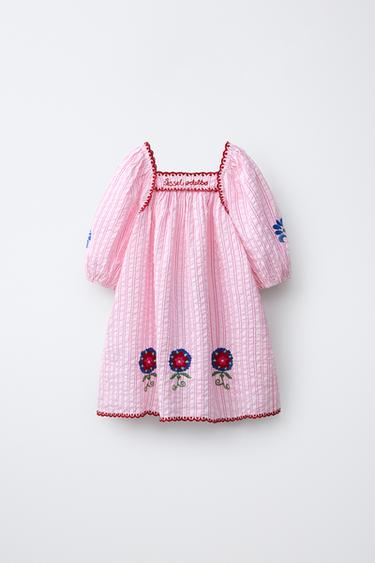 STRIPED EMBROIDERED DRESS SISSEL EDELBO X ZARA KIDS - Pink by Zara - Image 1