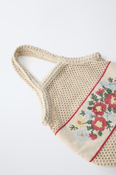 SAC SHOPPER RÉSILLE BRODÉ - Blanc écru de Zara - Image 2
