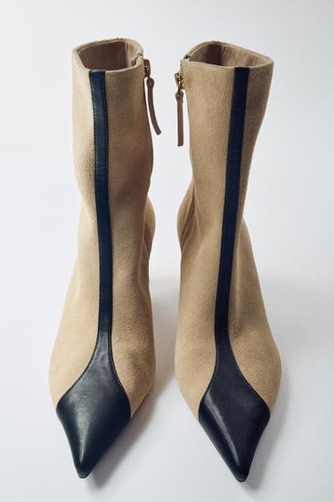 COMBINED LEATHER HEELED ANKLE BOOTS — Multi-color 1