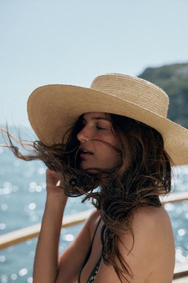 100% STRAW HAT WITH CONTRAST STRAP - Light beige by Zara - Image 1