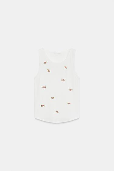 FLORAL SLEEVELESS TOP - Oyster-white by Zara - Image 3