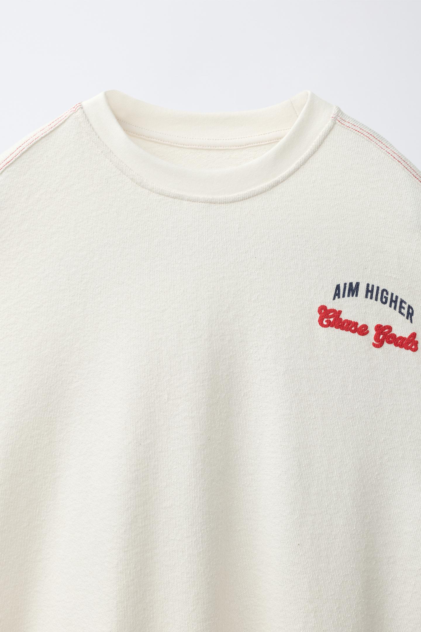 Детская футболка Zara Text Print, цвет: Устричный белый — фото 3