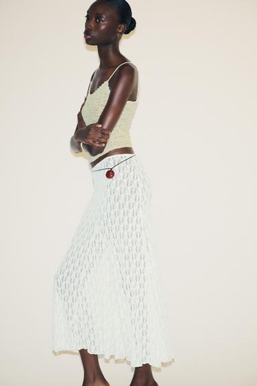 FLARED LACE MAXI SKIRT - White by Zara