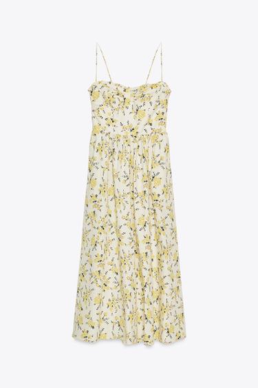 FLORAL PRINT POPLIN MIDI DRESS - Ecru/Yellow by Zara - Image 5