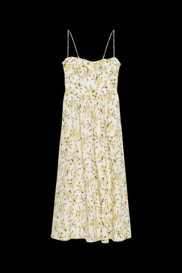 FLORAL PRINT POPLIN MIDI DRESS - Ecru/Yellow by Zara - Image 0