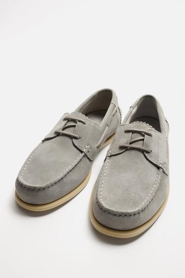 LEATHER DECK SHOES - Grey by Zara - Image 1