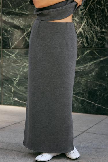 SOFT STRAIGHT MIDI SKIRT — Gray marl 2