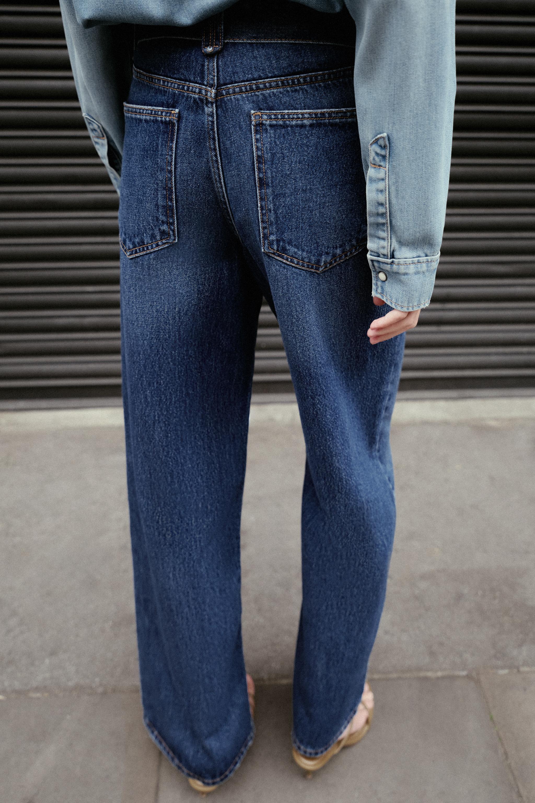 ZARA ワイドレッグ ミッドライズ ペイント デニムパンツ ミッドライズ WIDE-LEG TRF デニムパンツ - ライトブルー | ZARA