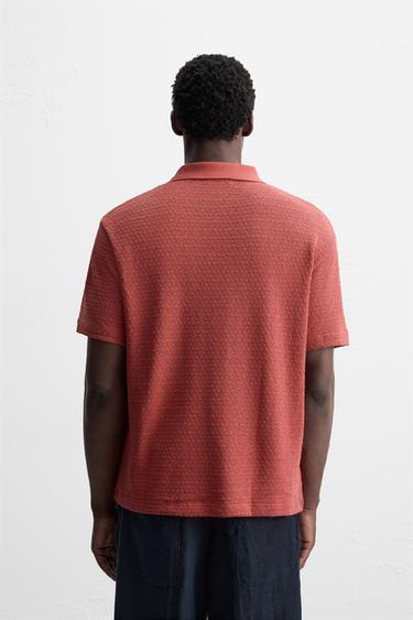 GEOMETRIC JACQUARD POLO SHIRT - Mid-red by Zara - Image 2
