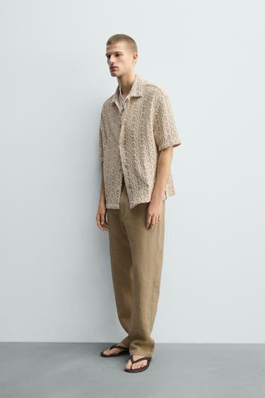 CROCHET TEXTURED SHIRT - camel by Zara - Image 4