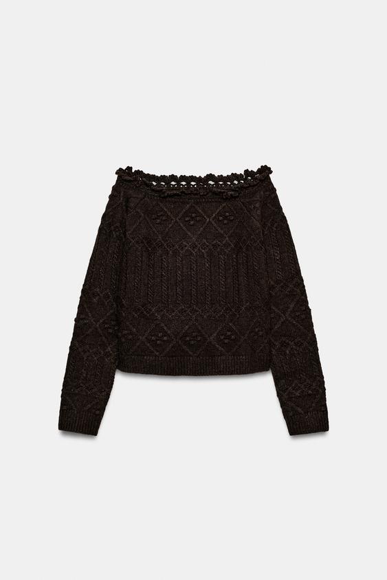 JERSEY PUNTO OFF SHOULDER - Marrón de Zara - Imagen 0
