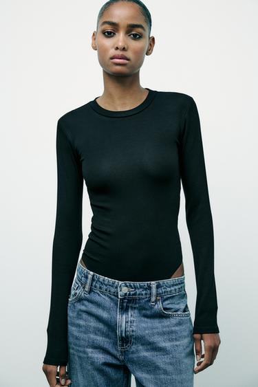 COTTON MODAL BODYSUIT - Black by Zara