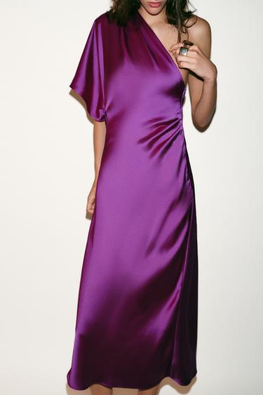 ROBE MI-LONGUE ASYMÉTRIQUE SATINÉE - Violet de Zara - Image 5