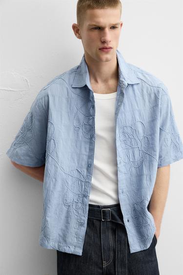 EMBROIDERED JACQUARD SHIRT - Light blue by Zara - Image 5