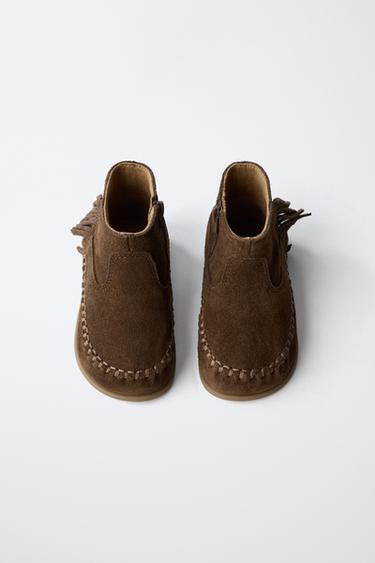LEATHER FRINGED BOOTS - Brown by Zara - Image 8