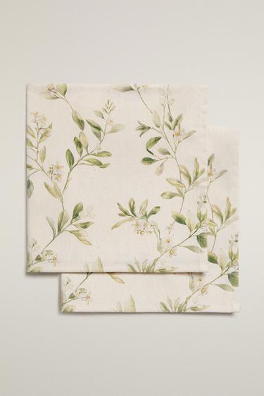 Zara BRANCH AND FLORAL PRINT NAPKINS (PACK OF 2) - Greens