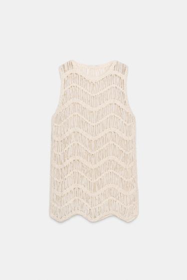 VESTIDO PUNTO SEMITRANSPARENTE - Blanco roto de Zara - Imagen 0