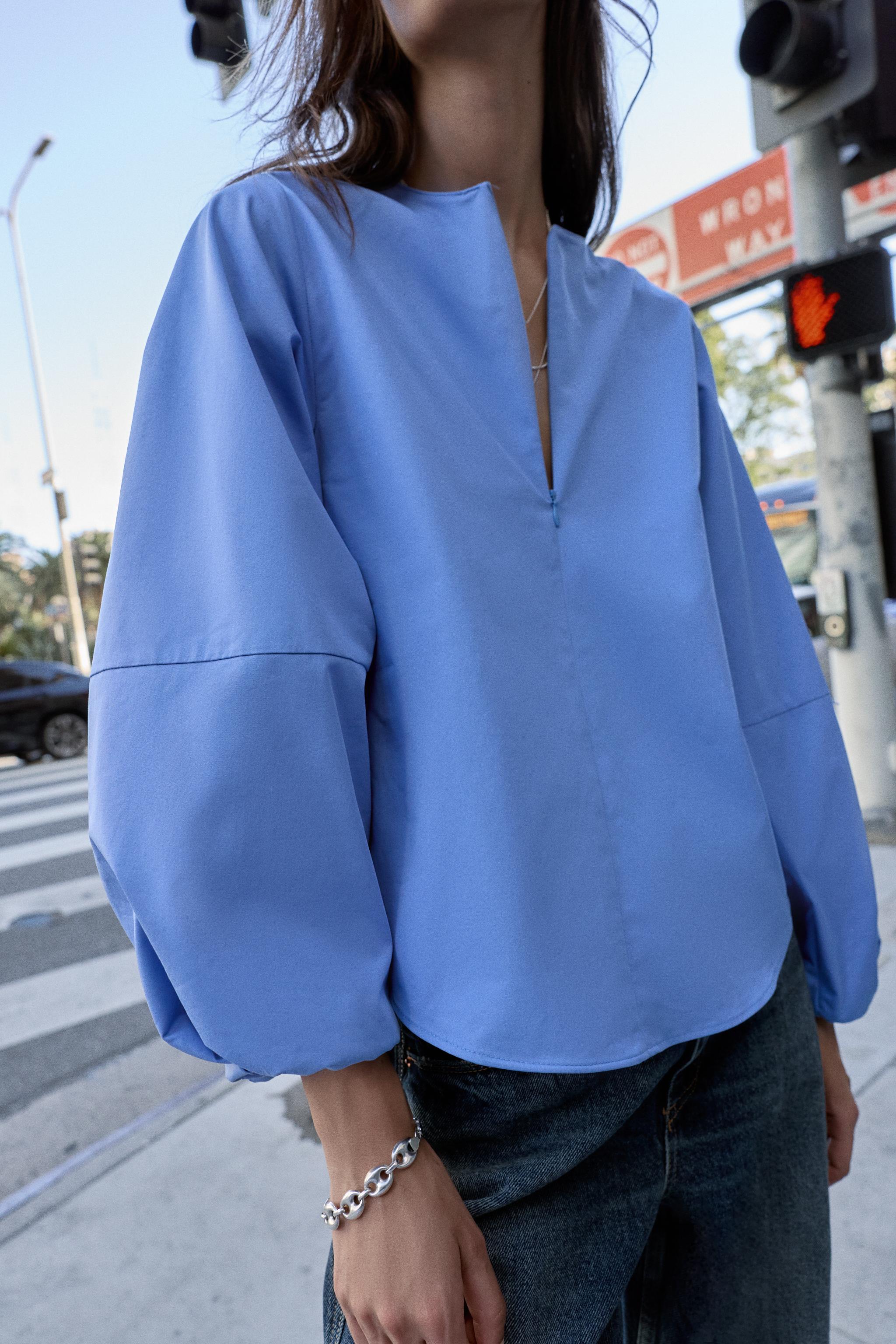POPLIN BALLOON SLEEVE SHIRT - Light blue | ZARA United States