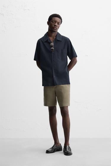 Zara 100% LINEN SHORTS - Light khaki