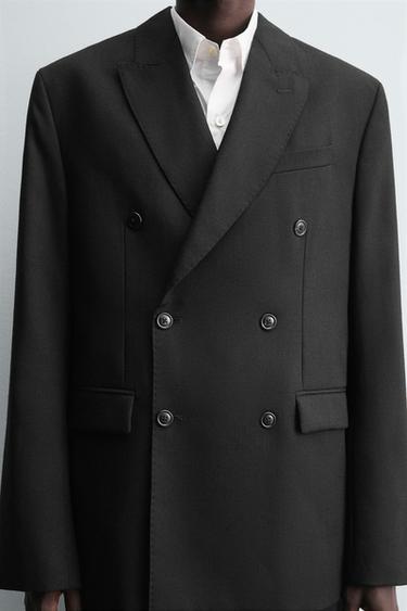100% WOOL DOUBLE-BREASTED SUIT BLAZER - Black by Zara - Image 5