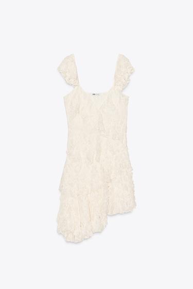 Zara 荷葉邊蕾絲洋裝 - 裸色