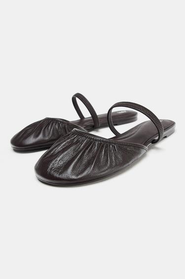 BALLERINES EN CUIR OUVERTES À L'ARRIÈRE - Marron de Zara - Image 3