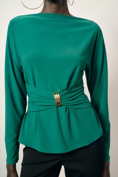DRAPED WAIST TOP - Green by Zara - Image 2
