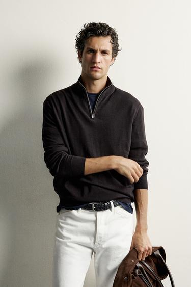 100% WOOL QUARTER-ZIP SWEATER — Brown 2
