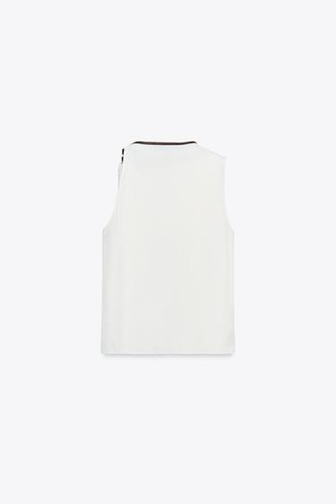 TOP SATINÉ NŒUD LISERÉS CONTRASTE - Écru / Marron de Zara - Image 7