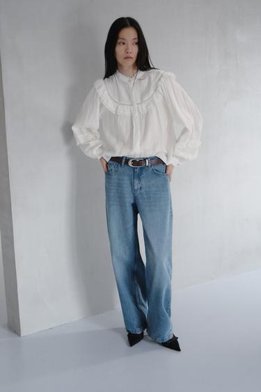 BLOUSE WITH LACE TRIM AND RUFFLES - White by Zara